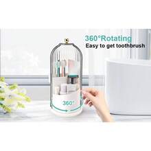 360° Rotating Toothbrush Holder With Cover Dustproof Bathroom Countertop Organizer For Makeup Brushes - trắng - Xem 5
