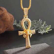 Elegant & Luxurious Golden-Tone Cubic Synthetic Zirconia Ankh Eye Of Horus Pendant Necklace - Egyptian Symbolism For Protection & Eternal Life, Sparkling Accents, Durable Chain For Daily Wear & Parties, Women's Fashion Jewelry Gift, Egyptian Jewelry, Symbolic Gift, Intricate Detailing, Stylish Accessory, Statement Piece, Gift Shoppers - 金色 - 查看 4