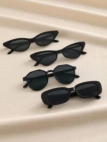 4pcs European And American Square Frame Fashion Glasses, Fashionable Triangle Shaped Glasses Suitable For Teenagers - Multicolor - View 3