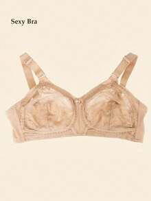 1 pieza Sujetador inalámbrico de encaje ultradelgado para mujer, estilo minimalista sexy y transpirable, talla grande para dormir, usar en casa, oficina y exteriores - Beis - Ver 8