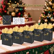 Gold Foil 5 Senses Gift Bags For Him Complete Gift Set With Labels Envelopes Cards Unique Present For Birthday Anniversary Valentine S 10x8x4 Inch - Black - View 8