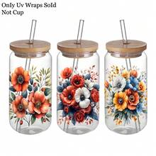 4 PIEZAS Pegatinas de transferencia UV con estampado de flores silvestres en acuarela para vasos Libbey de 16 onzas, pegatinas de transferencia DIY para decorar vasos de vidrio, pegatinas impermeables para botellas - Multicolor - Ver 6
