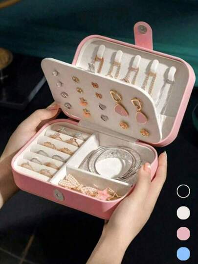 1个大容量首饰收纳盒，多功能首饰展示盒，便携式旅行首饰盒，女士礼品盒，可收纳戒指、项链、耳环，简约旅行居家首饰整理盒，旅行必备，返校必备
