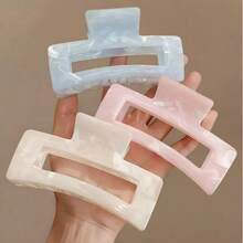 3-Color Set Marble Streamer Cloud Pattern Crescent Acetate Hair Clip, High-End Fashionable Sweet Hair Accessory, Back Of Updo Half-Grip Hair Versatile Shark Clip T012 - 方形 - 藍,白,粉紅色,3 色/套 - 查看 6
