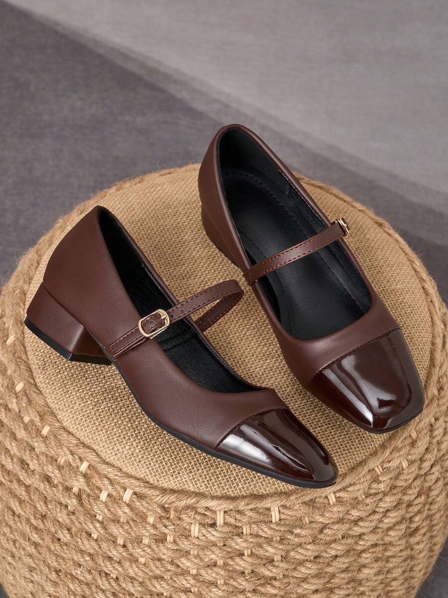 MonaNise Square Toe Low Chunky Heel Work Pumps