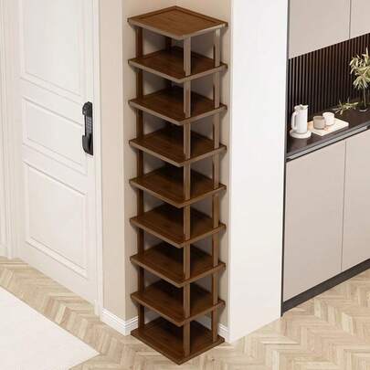 1pc Classic Bamboo Shoe Rack, Multi-Tier Floor Storage Shelf - Natural Wood Tone, Space-Saving, Easy Assembly, Suitable For Dorm, Hallway, Kitchen And Various Rooms - Fashionable Square Storage Rack