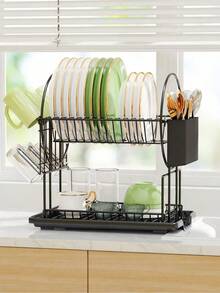 Giá để bát đĩa hai tầng màu đen, làm bằng thép không gỉ, có chức năng tự động thoát nước, tích hợp giá để bát đĩa và chức năng làm khô, tiết kiệm không gian, thích hợp để cất giữ đồ dùng nhà bếp, trang trí nhà cửa, làm quà tặng sinh nhật, quà tặng Ngày của Mẹ, v.v. - Nhiều thông số kỹ thuật - Xem 3