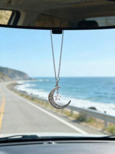 1pc Star & Moon Hanging Decor, Elegant Car Rearview Mirror Accessory