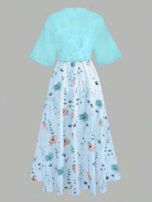 Women's Elegant Ditsy Floral Chiffon Dress & Jacket Two Pieces Set, Fashionable Outfit For Date, Holiday, Casual Wear Spring - 薄荷藍 - 查看 6