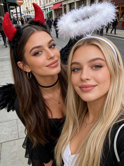 半套天使与恶魔头饰套装（恶魔头饰，天使头饰），派对装饰，服装配饰，适合化装舞会和活动，可作为礼物送给男女朋友。