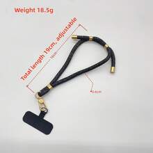 1pc Glitter Black Shiny Adjustable Phone Lanyard, Versatile Short Wrist Strap, Keychain Holder, Outdoor Anti-Lost Braided Strap - Black - View 2