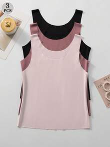 3pcs Seamless Camisole - Soft Round Neck Sleeveless Basic Tops In Transparent/Semi-Transparent Colors - Multicolor - View 2