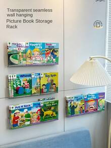 Estantería de pared conveniente, caja de almacenamiento transparente para revistas, estantería para exhibir CDs. Estantería de pared, estantería para libros de niños sobre la puerta sin taladrar, estantería para pasillos para almacenar libros, revistas, CDs y otros artículos de uso múltiple - transparente - Ver 7