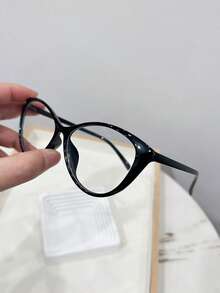 1副女士休闲复古猫眼黑色时尚平底眼镜，适合日常佩戴和街拍 - 黑色 - 查看 4