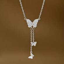 1件简约奢华蝴蝶吊坠项链，女士配饰礼品 - 銀色 - 查看 1