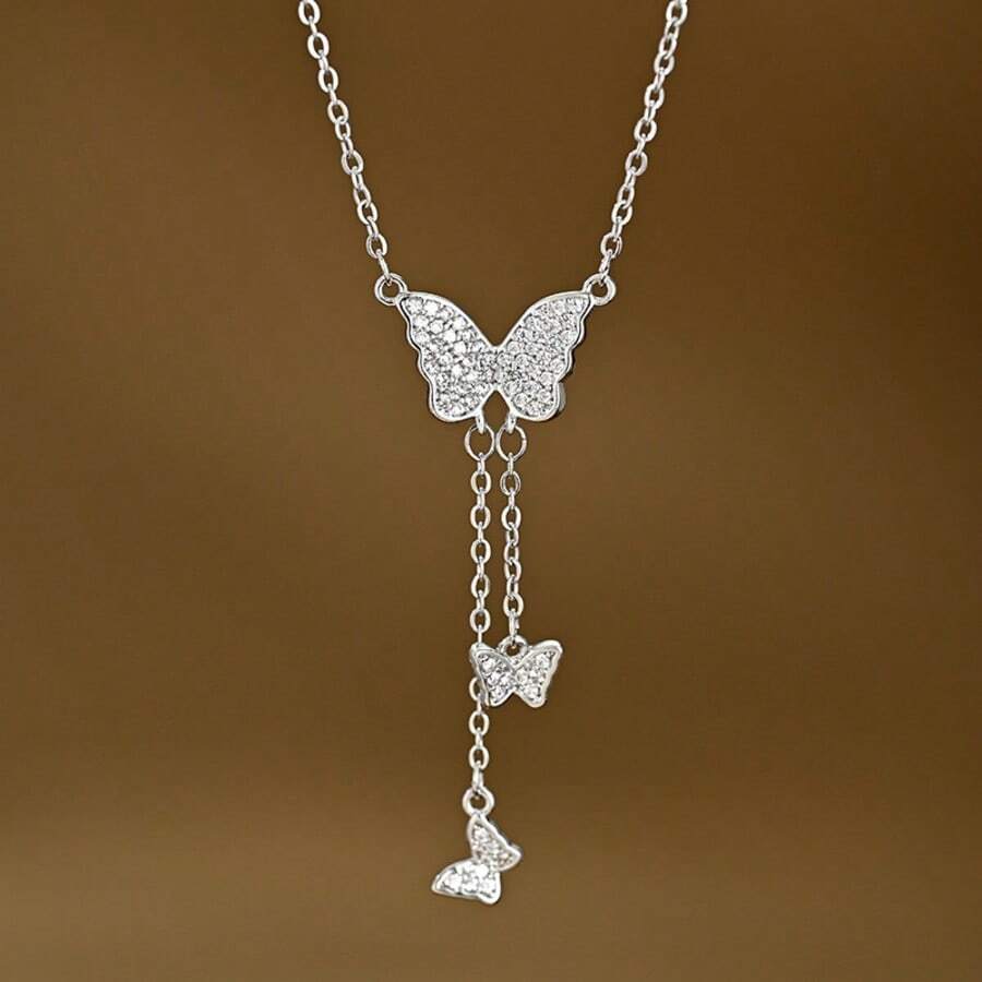 1件简约奢华蝴蝶吊坠项链，女士配饰礼品 - 銀色 - 查看 1