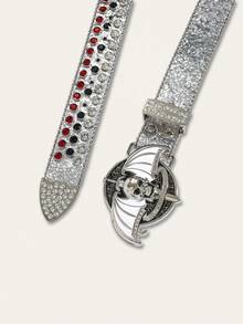 1pc Y2K Fashion Rivet Punk Accessory Hip-Hop Edgy Skull Subculture Versatile Belt Decor, Skull Punk Glitter Punk, All Seasons - Silver - View 5