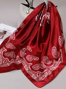 1 chiếc khăn choàng kiểu Bohemian in họa tiết, chất liệu giả satin, kích thước 90*90cm, khăn trùm đầu vuông chuyên nghiệp, khăn choàng nữ in họa tiết thanh lịch mới, thoáng khí, đa năng, phù hợp cho bãi biển, đường phố, hàng ngày, kỳ nghỉ, các dịp công sở. - Màu Đỏ Sâu - Xem 2
