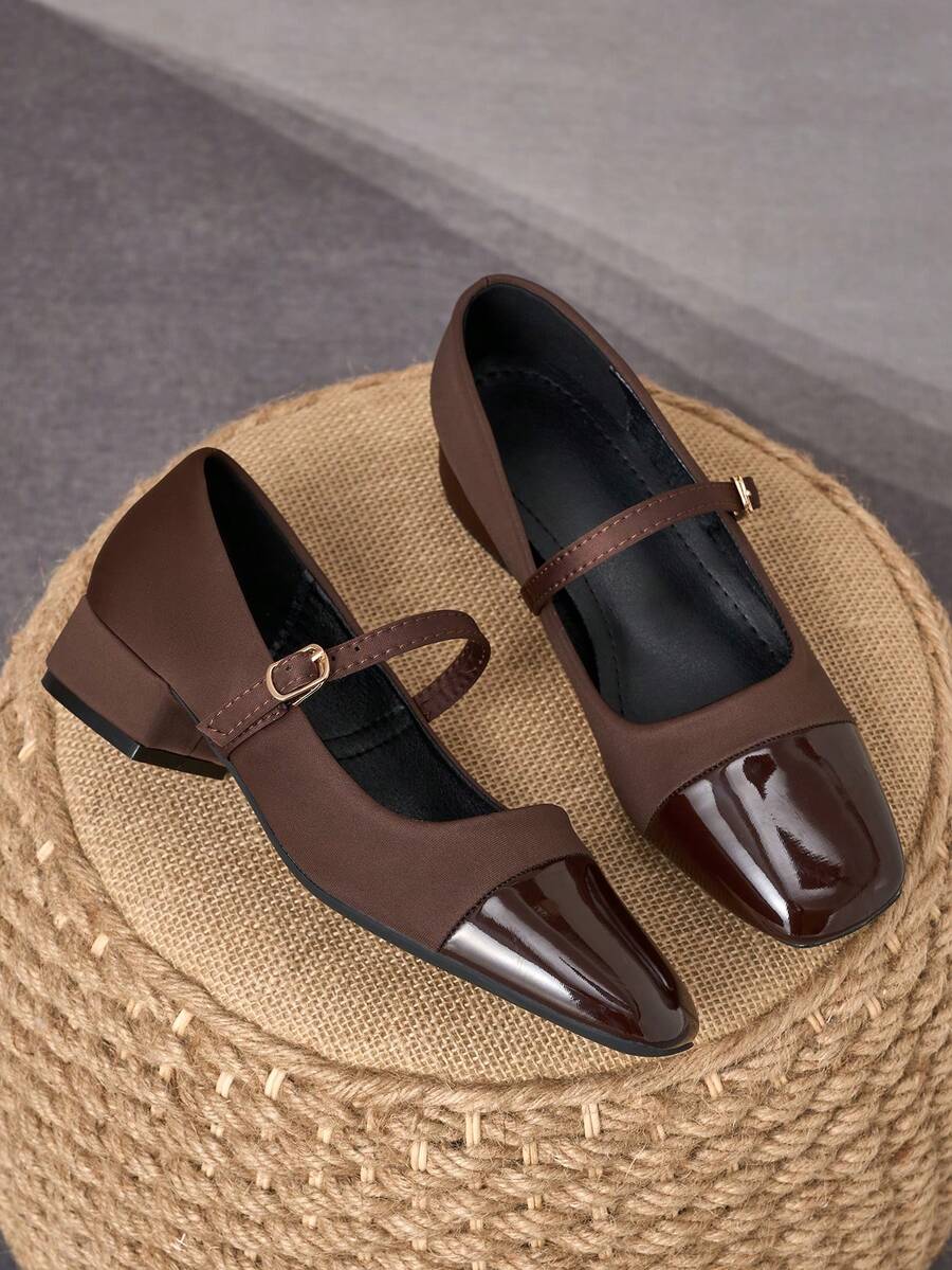MonaNise Square Toe Low Chunky Heel Work Pumps