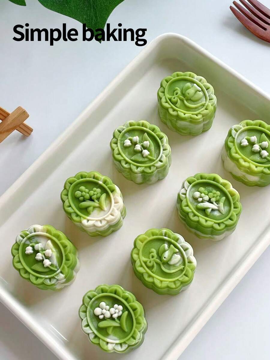 2件套百合花图案烘焙模具，生日礼物烘焙套装，便当用品，手工DIY饼干模具，蛋糕，饼干，印章饼干模具，节日派对月饼红豆饼厨房工具，糖霜饼干模具，糖果饼干工具。月饼模具套装饼干造型器。