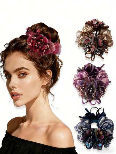 Dây buộc tóc bằng vải co giãn cao cấp mới năm 2026 dành cho nữ, dây buộc tóc lưới organza hai lớp, dây chun co giãn, phụ kiện tóc dễ thương cho kiểu tóc đuôi ngựa, búi tóc, quà tặng ngày lễ Thánh Patrick, Ngày lễ Tình nhân, Lễ Phục sinh, Ngày của Mẹ dành cho phái nữ.