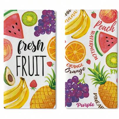 Bộ 2 khăn bếp họa tiết trái cây, thấm hút cao và mềm mại, khăn trang trí, khăn lau bát đĩa, thích hợp cho trang trí ngày lễ, nấu nướng, làm bánh, quà tặng tân gia và lau dọn, phù hợp cho nhà bếp, phòng tắm, nhà vệ sinh.