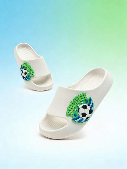 Dép đi trong nhà mùa hè cho trẻ em, đế mềm EVA, chống trượt, họa tiết hoạt hình bóng đá, nhẹ và thoải mái cho bé trai.