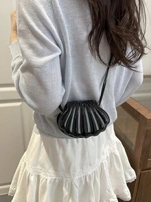 迷你亮面斜挎包，时尚亮面贝壳手提包，女士 - 黑色 - 查看 4