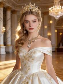 Bộ trang sức 4 món kiểu hoàng gia sang trọng với pha lê, dây chuyền, bông tai và vương miện, thích hợp cho đám cưới, tiệc tùng và sự kiện. - Nhiều màu - Xem 2