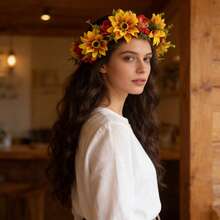 1pc Bohemian Style Artificial Sunflower Headband, Valentine's Day Headpiece, Wedding Photography, Festival Party, Birthday Celebration Hairpiece (Orange) - Yellow - View 2