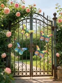 2pcs Colorful Metal Butterfly Decorations, Indoor/Outdoor Garden Wall Decor Butterfly Sculptures, Multicolor Garden Ornaments, Suitable For Walls, Gardens, Patios, Living Rooms, Bedrooms, Balconies, Fences, Artistic Decor, Easy To Hang On Lawns And Fences, Ideal Gift For Family And Friends - A - View 6