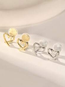 1 Đôi bông tai bằng đồng hình trái tim thời trang mới, bông tai kẹp không cần xỏ lỗ, tiện lợi khi đeo, bông tai nhỏ nhắn phù hợp cho phụ nữ đeo hàng ngày, quà tặng ngày lễ - Kẹp tai - Xem 6