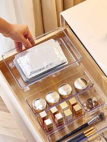7/16/25 件套透明抽屉收纳盒套装，多功能塑料储物盒，浴室梳妆台抽屉收纳托盘，储物托盘，适用于化妆品、珠宝、卧室、办公室收纳盒 - 無色 - 查看 1