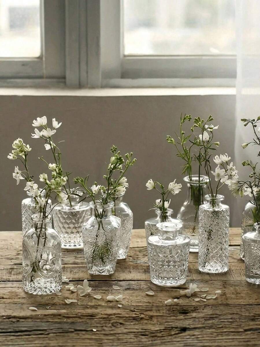 波西米亚风玻璃花瓶套装 | 乡村婚礼迷你花瓶，家居餐桌装饰，圣诞装饰瓶，小型复古玻璃花瓶，批发透明花瓶，香氛扩散瓶，餐桌摆件，可爱透明花瓶，适合插花，婚礼装饰