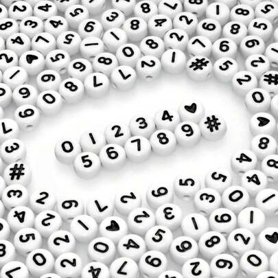 350颗/500颗 4x7毫米 扁平圆形亚克力珠 0-9 黑色/彩色数字珠、心形珠、#符号珠，适用于DIY手链、项链、耳环、钥匙扣、珠宝制作工艺品、友谊手链礼品套装