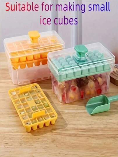 1pc Homemade Xiaoice Cube Mold Set With StorageBox And Ice Shovel, Ice Tray With Lid, Reusable IceMaker, Refrigerator DIY Ice Tray Mold, Ice Making Tool- Mold, Essential Summer Accessories For MakingPerfect Cold Drinks, With 34 & 68 Compartments,Single And Double Layer Design, Easy Release Mold,Plastic, Household Essential, Fridge Ice Cube MakingMold