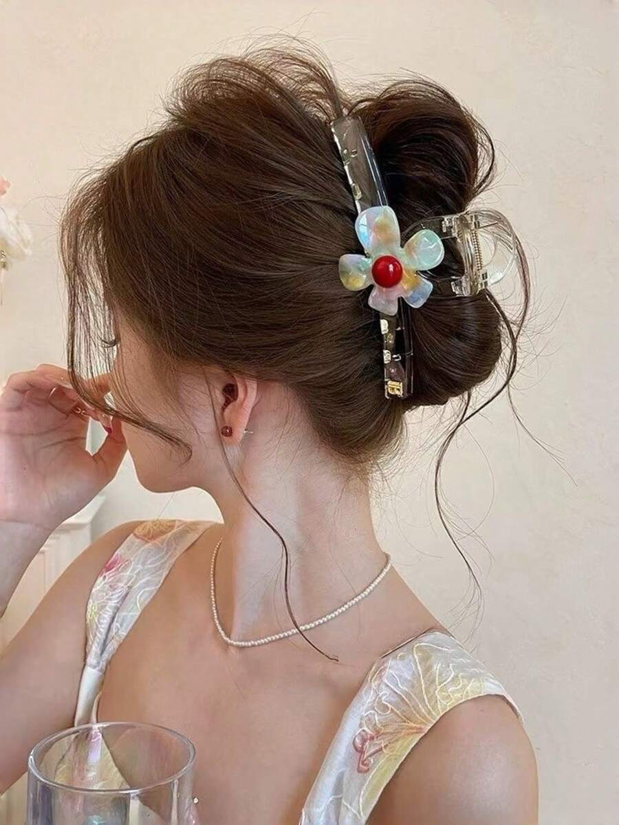 1 chiếc kẹp tóc lớn hình hoa óng ánh, phụ kiện tóc thanh lịch mới năm 2026, mang đến cảm giác nhẹ nhàng. - nhiều màu - Xem 1