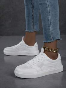 女士休闲鞋、时尚运动鞋、街头风轻便滑板鞋 - 白色 - 查看 4
