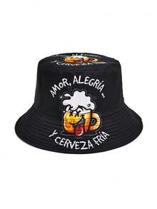 1pc Men's Bucket Hat, Fashionable Beer Pattern Printed Reversible Outdoor Party Travel Beach Hat, Summer Sun Protection - A - View 10