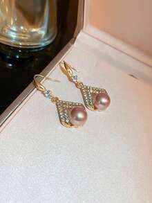 Pendientes de perlas en tono champán de moda y minimalistas con un toque sofisticado - Dorado - Ver 9