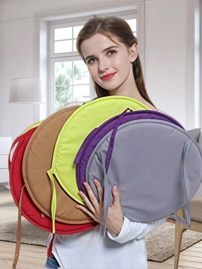 1个加厚圆形优质坐垫，带系带 – 符合人体工学的高密度海绵椅垫，柔软透气面料，适用于家庭餐厅厨房、办公室、户外野餐、海滩、露营和音乐节 – 便携易带