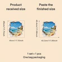 破损的墙面，阳光明媚的海滩，海鸥在波浪上低空飞翔，沙滩上还有螃蟹。窗贴和墙贴，自粘式，适用于客厅、卧室、学校、办公室和浴室。 - A - 查看 7