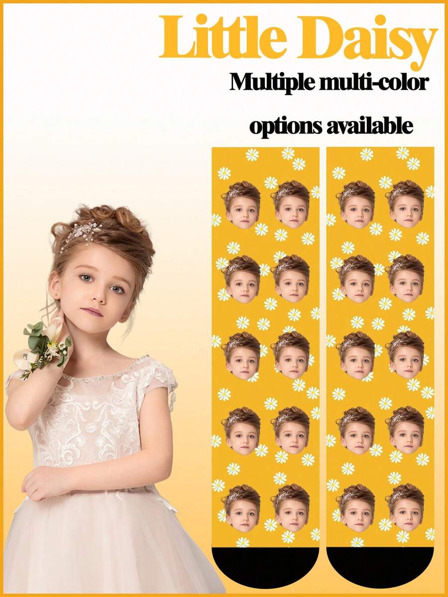 1 đôi tất trẻ em họa tiết hoa cúc tùy chỉnh, phù hợp cho trẻ từ 1-16 tuổi, có thể mặc được cả bốn mùa. - Nhiều màu - Xem 1