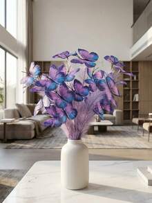 1/3/6 Stück lila künstliche Schmetterlings-Blumen, Schmetterlinge und Federn, 4 realistische 3D-Schmetterlinge, Heimdekoration geeignet für Vasen, Blumenarrangements, Hochzeit, Zuhause, Büro, Party-Dekoration, Muttertags-Geschenk - Verschiedenfarbig - Übersicht 2
