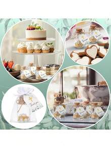 100pcs Mini Rose Rosary Beads Baptism Favors, Including 25 Sets Of Mini Rose Rosary Beads With Silk Pouches, Baptism Glass Bottles And Thank You Cards, Suitable For Baptism, Wedding And Other Occasions - Multicolor - View 3