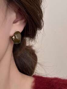 1 Đôi bông tai thời trang phong cách retro thanh lịch, tối giản, tinh tế, màu nâu ombre hình chữ C, thiết kế hình học, phù hợp cho nữ giới đeo hàng ngày, đi làm và mặc thường ngày. - màu nâu - Xem 4