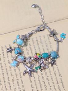 1pc Beach Vacation Style Charm Bracelet, Starfish, Shell, Marine Life Bracelet, Turtle, Coconut Tree Ocean Style Bracelet, Pink Sakura Flower Bracelet - Pink - View 7