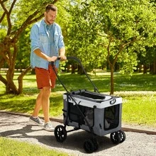 Dog Stroller, Pet Stroller For Pets Up To 10 Kg, Foldable, Removable Basket, 81 X 58 X 97.5 Cm, Black + Grey + White - 灰色 - 查看 1