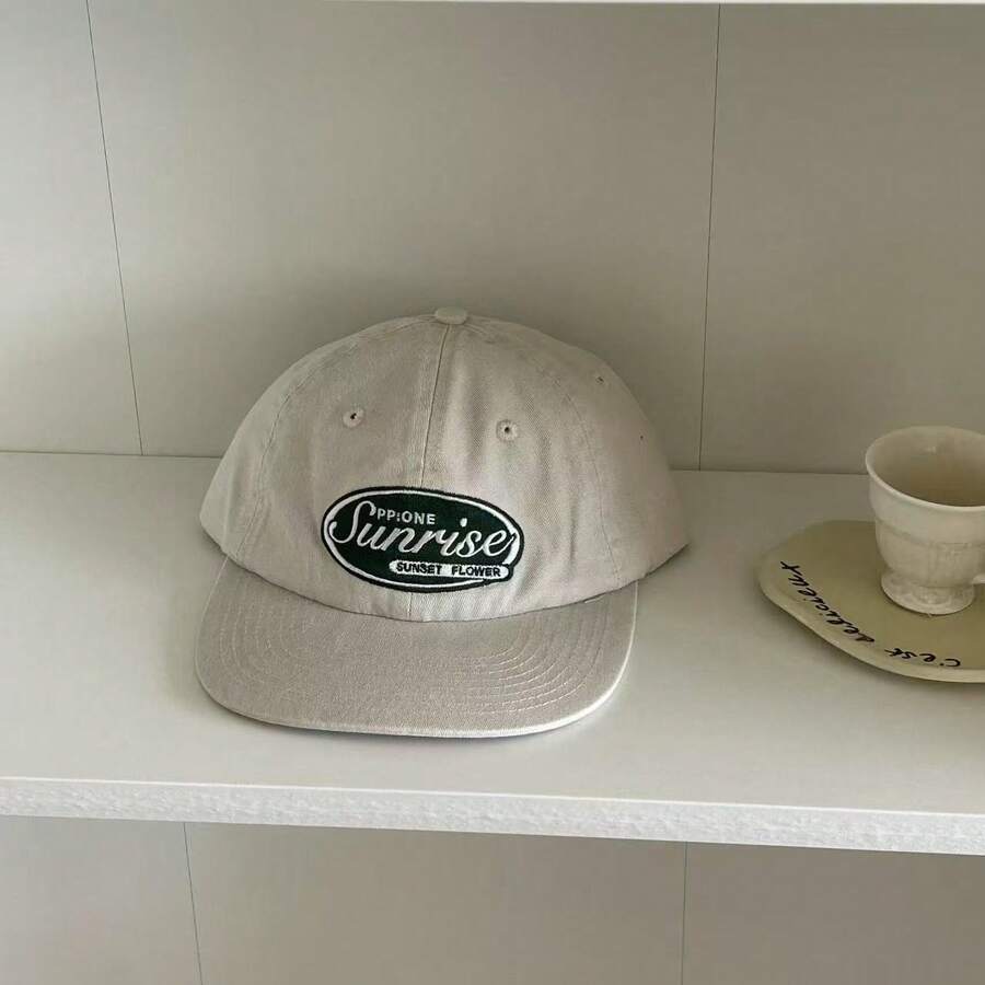 A Soft-Top Flat Bill Hat With Letter Embroidery, A Flat-Brimmed Baseball Cap For Women, Vintage And Versatile, Face-Slimming, Sun-Shading Baseball Cap, Short Flat Brim, Street-Style Personalized Skateboard Cap, Color-Block Hip-Hop Hat - Flat Brim Baseball Cap With Letters - View 1