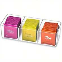 1pc 3-Compartment Lucky Tea Bag Storage Box, Suitable For Kitchen Cabinets, Coffee Corners And Tableware Storage - Multicolor - View 3